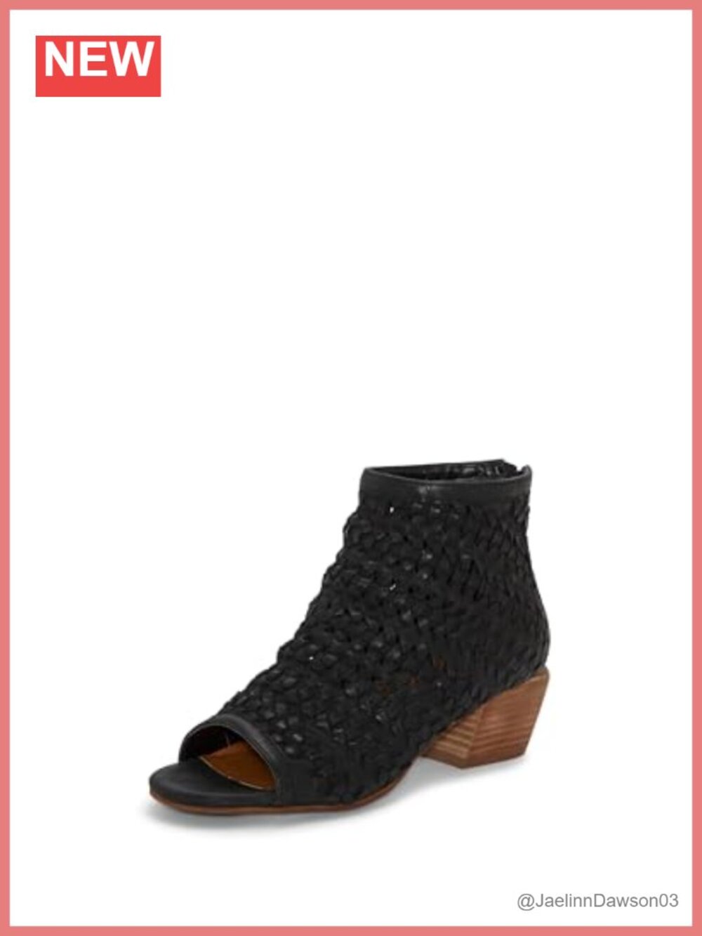 Woven Peep Toe Bootie Ankle Boot Leather Zipper